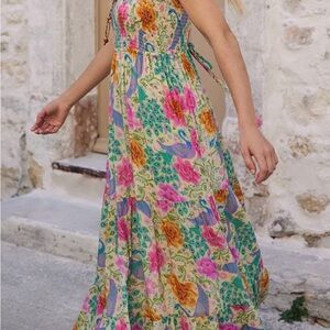 SPELL like new Floral Maxi Dress with Peacock Design XXXL